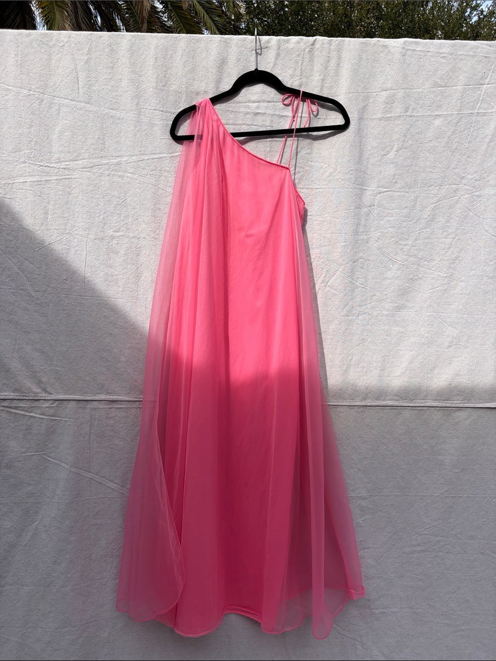 One-Shoulder Pink Chiffon Evening Dress